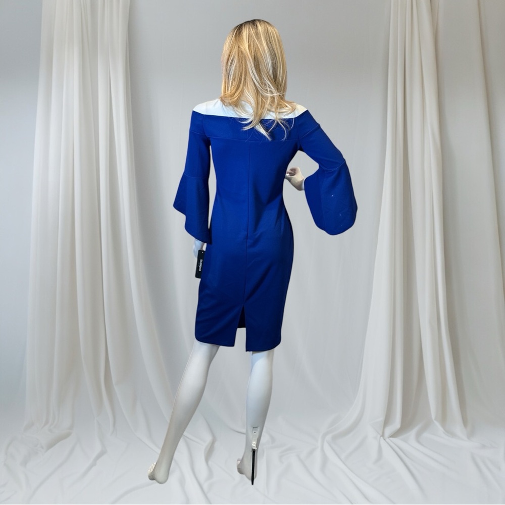 BEBE NWT Elegant Blue Off-Shoulder Dress - Picture 4 of 10
